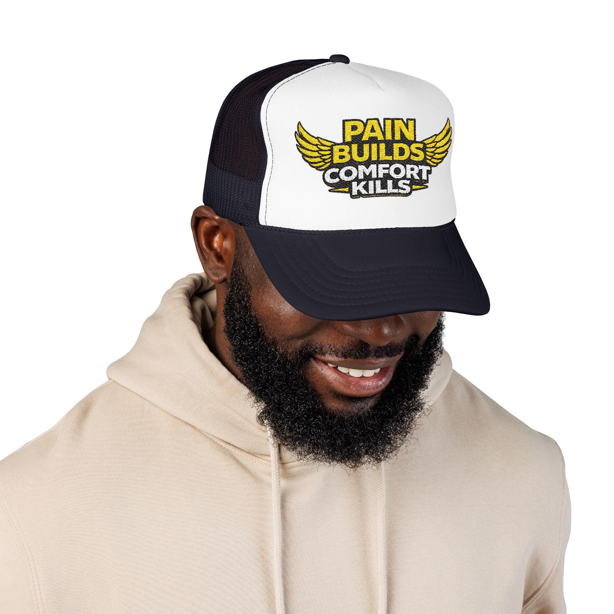 Blue Collar Trucker Hat Pain Builds Comfort Kills | Earned Not Taken