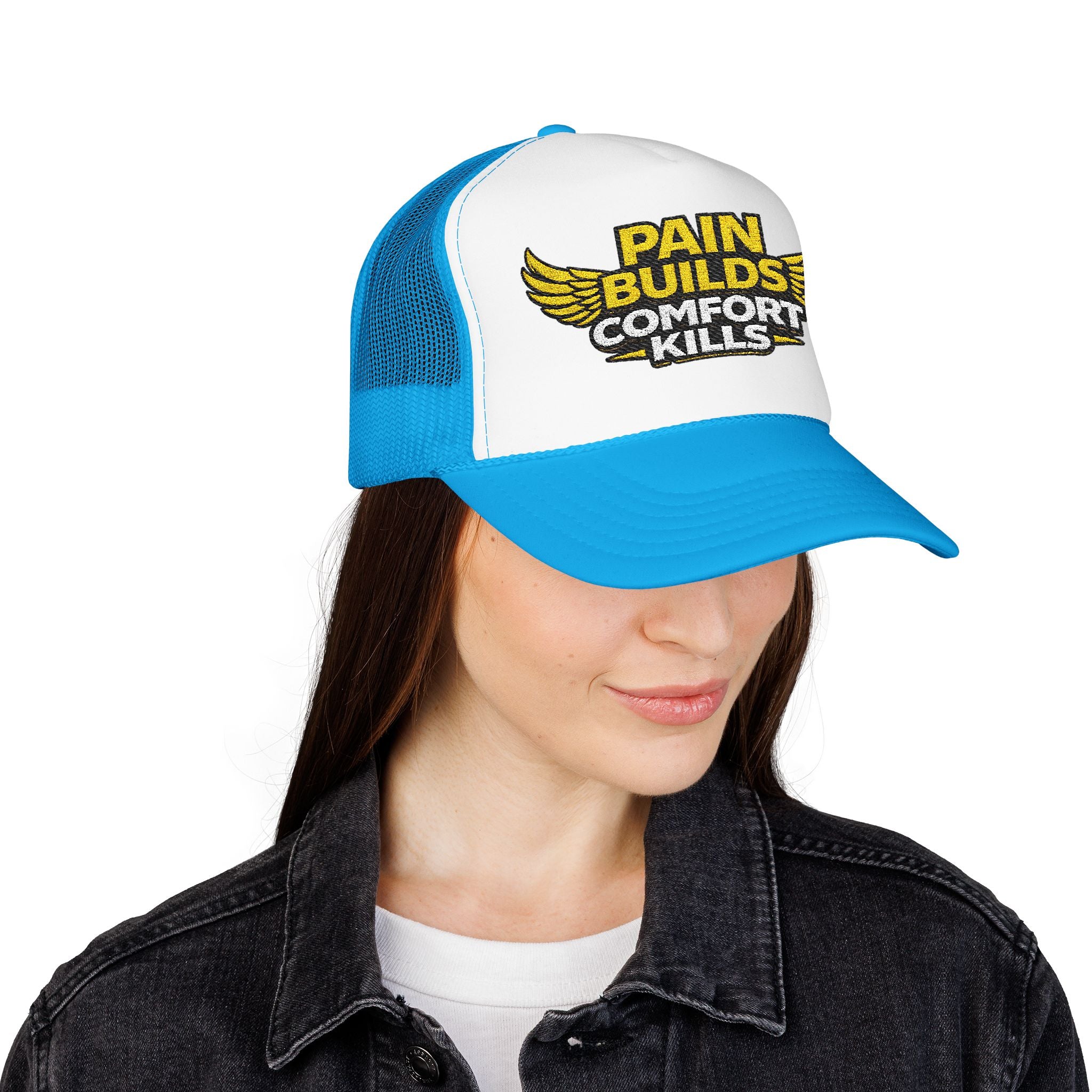 Blue Collar Trucker Hat Pain Builds Comfort Kills | Earned Not Taken